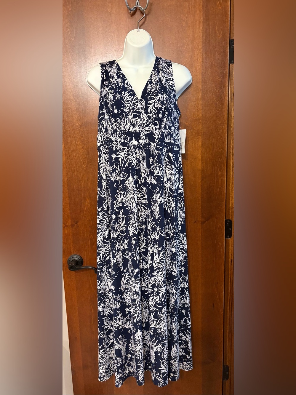 New Charter Club Navy and White Coral print maxi dress - PM
